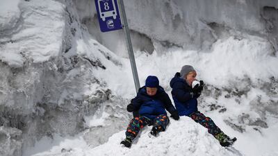 A snow pile at a bus stop in Mammoth Lakes. EPA