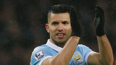 Manchester City’s Sergio Aguero celebrates after scoring their third goal against Crystal Palace on Saturday. Jason Cairnduff / Action Images / Reuters