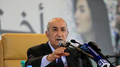 President-elect Abdelmadjid Tebboune talks to the media during a news conference in Algiers. Reuters
