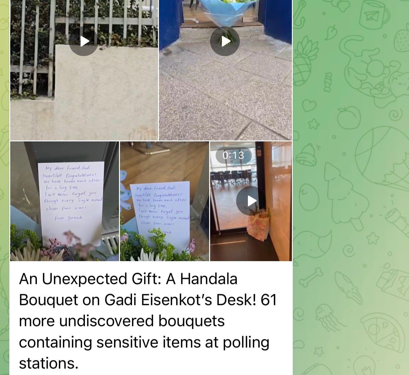 The Iran-linked Handala hacking group boasted of placing bouquets near various Israel polling locations on its Telegram channel.