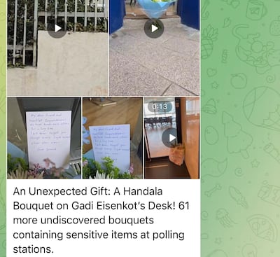 The Iran-linked Handala hacking group boasted of placing bouquets near various Israel polling locations on its Telegram channel.