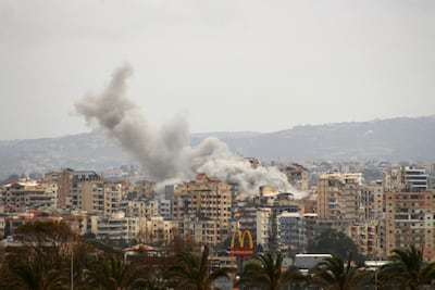 Smoke rises from the site of an Israeli airstrike that targeted a neighbourhood in the southern Lebanese city of Tyre on May 15, 2026. AFP