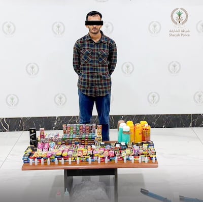 Police in April arrested a man suspected of selling vape cartridges filled with illegal substances. Photo: Sharjah Police.