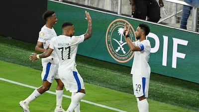 Soccer Football - FIFA Club World Cup - Group H - Al Hilal v Pachuca - Geodis Park, Nashville, Tennessee, U. S. - June 26, 2025 Al Hilal's Salem Al Dawsari celebrates with teammates after scoring their first goal IMAGN IMAGES via Reuters / Steve Roberts