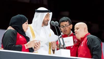 UAE Special Olympic athletes with the then Crown Prince of Abu Dhabi, Sheikh Mohamed, during the opening of the 2019 games. All photos: Special Olympics UAE unless stated otherwise