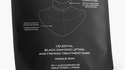 The Celestial Black Diamond Lifting and Firming Neck Mask from 111Skin uses a triple-formula hydrogel to rejuvenate the neck area; Dh120 from Bloomingdales.ae