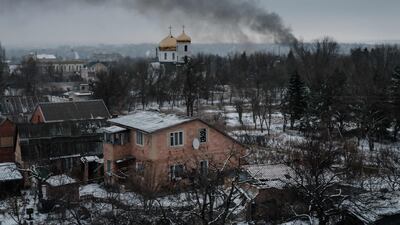 Black smoke rises after shelling in Bakhmut amid the Russian invasion of Ukraine. AFP