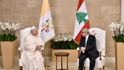 Pope Leo meets Lebanese Prime Minister Nawaf Salam. AFP