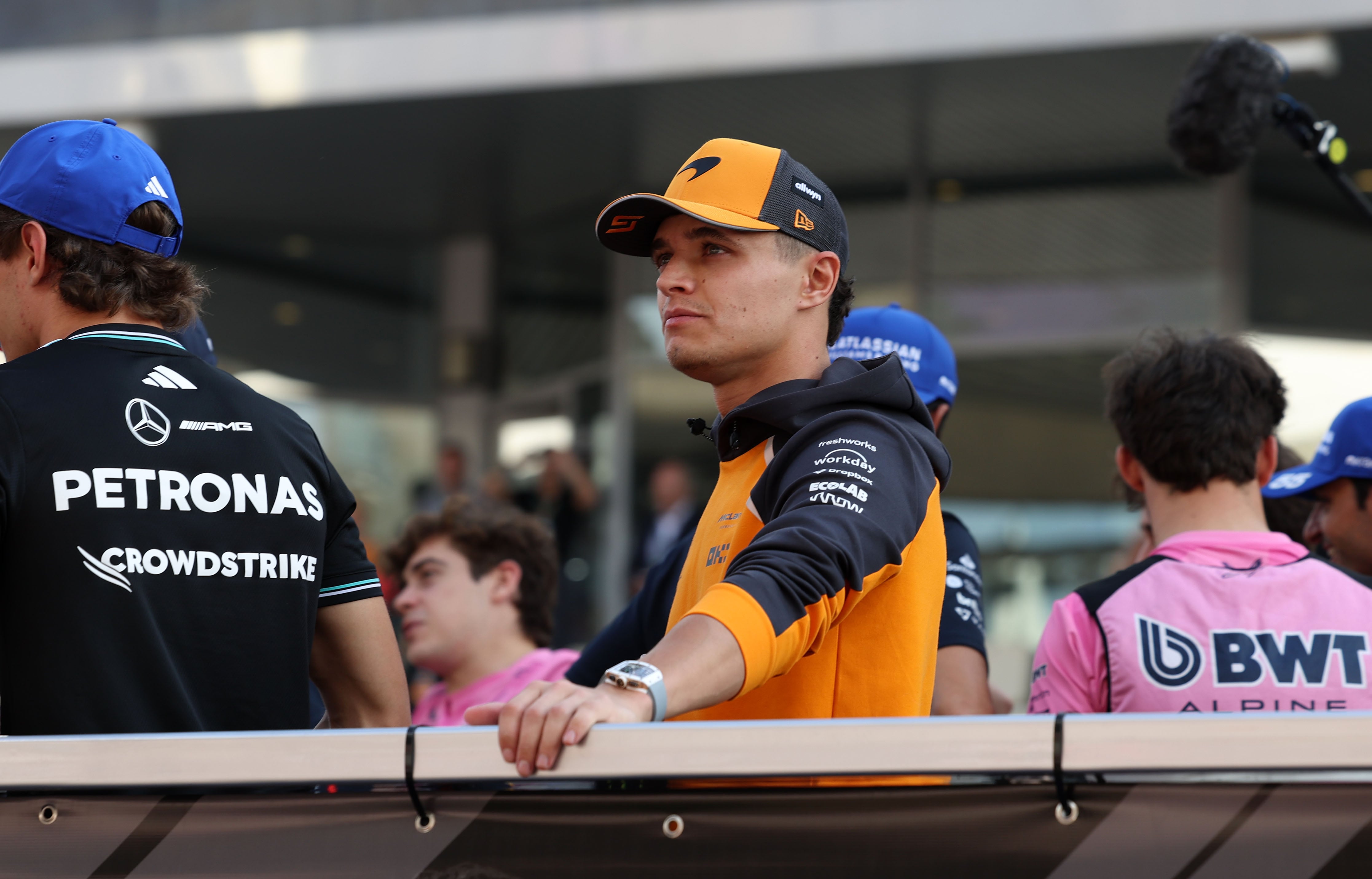 McLaren driver Lando Norris at the drivers' parade at Yas Marina Circuit