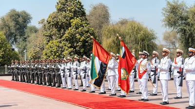 The UAE's Honour Guard attend a reception for Dalia Grybauskait President of Lithuania (not shown), at Mushrif Palace. Rashed Al Mansoori / Crown Prince Court - Abu Dhabi