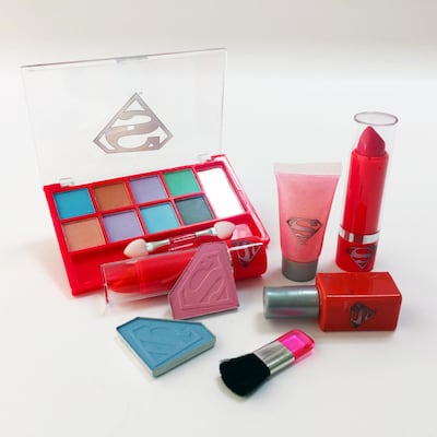 The Supergirl Make-Up kit includes blush, eyeshadow and lip gloss all of which can be washed off with plain water
