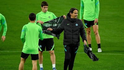 Inter Milan manager Simone Inzaghi attends a training session in Madrid. AFP