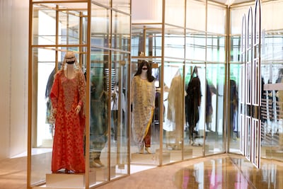 A display of 10 traditional dresses from the collection of The Zay Initiative at Zeman Awwal. All photos Khushnum Bhandari / The National