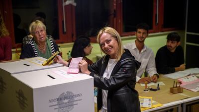 Ms Meloni casts her vote on Sunday. Getty