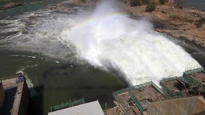 The gates of the expanded Roseiris Dam on the Blue Nile are opened after its Dh1.62bn redevelopment.
