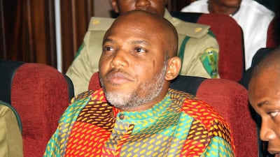Biafran separatist leader Nnamdi Kanu attending a court hearing at the federal high court in Abuja, Nigeria on January 29, 2016. Nigerian separatists have called for his release or they will blow up a merchant ship with its foreign crew in it. AP Photo
