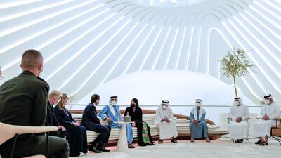 Sheikh Mohammed bin Rashid, Vice President and Ruler of Dubai, accompanied by Sheikh Hamdan bin Mohammed, Crown Prince of Dubai, discussed opportunities for co-operation with President Isaac Herzog of Israel at Expo 2020 Dubai. Photo: Twitter
