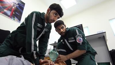 Paramedics undergo CPR training in the UAE. Sammy Dallal / The National