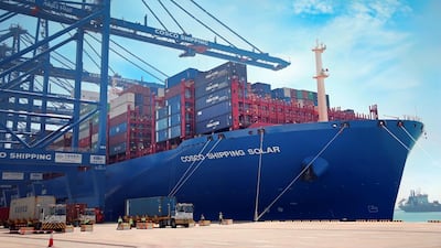 Khalifa Port cements its position as a global maritime hub with arrival of two 20,000-plus TEU China COSCO SHIPPING mega-vessels at CSP Abu Dhabi Terminal. Courtesy of Abu Dhabi Ports.