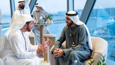 Sheikh Shakhbout bin Nayhan, Minister of State, and Sheikh Hamdan bin Zayed, Ruler’s Representative in Al Dhafra Region. Photo: Hamad Al Kaabi / Ministry of Presidential Affairs