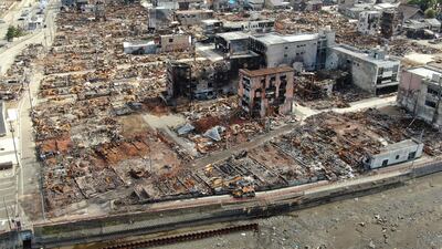 The aftermath of a fire in the Asaichi Dori area of Wajima, in Japan's Ishikawa prefecture, following a 7.5 magnitude earthquake. AFP
