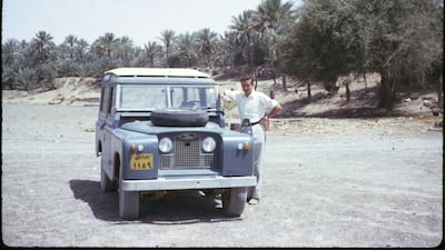 David Riley in Abu Dhabi's Al Ain region, in the early 1960s. One of his main tasks was to oversee a mobile banking service from the back of a Land Rover. Photo: David Riley / UAE National Library and Archives