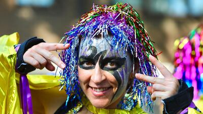 Performers arrive at the Notting Hill carnival in London, Britain. EPA