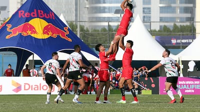 UAE and China in action during the Dialog Asia Rugby Sevens Series at Rugby Park in Dubai Sports City.