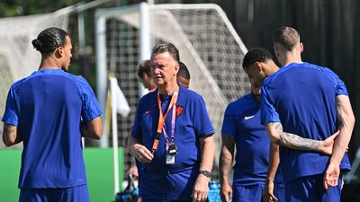 Netherlands manager Louis Van Gaal oversees training in Doha. AFP