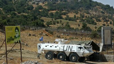 A United Nations peacekeeping force (UNIFIL) on patrol near the southern Lebanese village of Shebaa in July. AFP