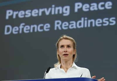 Kaja Kallas presents the European Defence Readiness 2030 Roadmap. EPA / OLIVIER MATTHYS