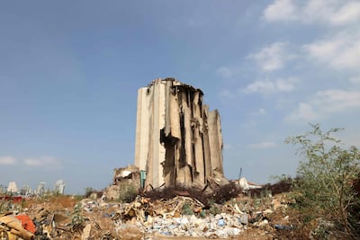 This photograph shows a view of the destroyed silos of Beirut port on August 4, 2026. AFP