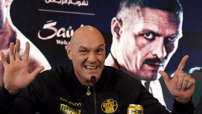 Tyson Fury during a press conference at The Mazuma Mobile Stadium, Morecambe. PA