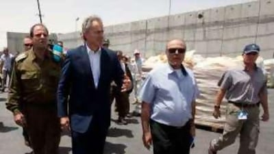The Quartet's Middle East envoy, Tony Blair visits the Kerem Shalom terminal between Israel and Gaza, yesterday.