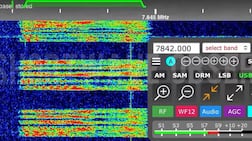 The Farsi ciphered broadcast, known as numbers station V32, appears on an online monitor. Photo: Shortwave Observer