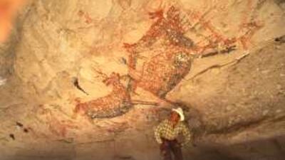 Rock art in South Africa is smaller and more detailed than that found in Mexico, such as this painting in Cueva Boca de San Julio.