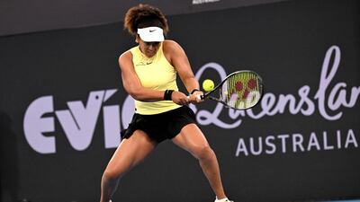 Naomi Osaka hits a return to Tamara Korpatsch during their match at the Brisbane International. AFP