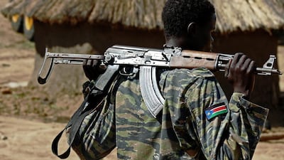 A soldier of the Sudan People's Liberation Army (SPLA) at a containment camp outside the South Sudan capital, Juba, on April 14, 2016.The world's youngest country has descended into war after only five years. Samir Bol / AFP T