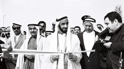 Day 2. November 29 1971. Sheikh Zayed opens the Abu Dhabi - Dubai Road (now known as Shiekh Zayed Road) Courtesy: Al Ittihad
