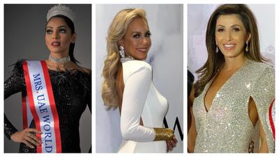 From left: Mrs UAE World Debanjali Kamstra, Mrs World Shaylyn Ford and Mrs Jordan World Jaclyn Stapp. Ford won the Mrs World 2021 contest, while Mrs Jordan and Mrs UAE came in second and third, respectively. Photos: Mahmoud Marei, Instagram