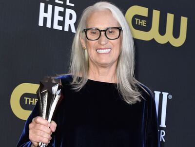 New Zealand director Jane Campion poses in the press room with the award for Best Director for 'The Power of the Dog' at the 27th Annual Critics Choice Awards at the Fairmont Century Plaza hotel in Los Angeles. AFP