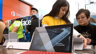 A Surface Pro 4 'laplet' at the Microsoft store in New York last year. Its hybrid strategy is finally succeeding. Stephanie Keith / Bloomberg