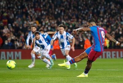 Depay strikes from the penalty spot. Reuters