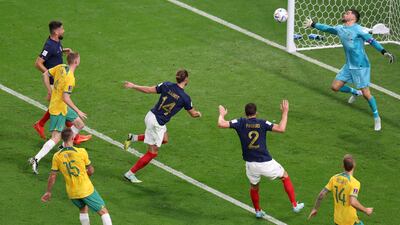 France's Adrien Rabiot scores their first goal. Reuters