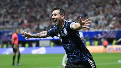 Lionel Messi celebrates after Argentina's second goal by Lautaro Martinez. AFP
