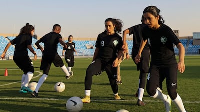 The Saudi women's national football team training at Prince Faisal bin Fahd Stadium in Riyadh. All photos: AFP