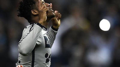 Marseille's Michy Batshuayi celebrates after one of his two goals in a Ligue 1 win over Lens on Sunday. Franck Fife/ AFP / March 22, 2015