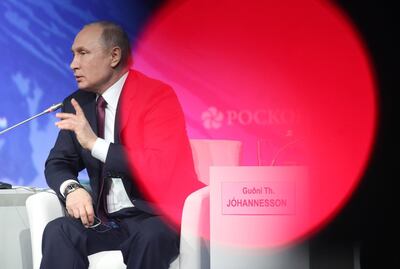 Russian President Vladimir Putin at the International Arctic Forum. Bloomberg