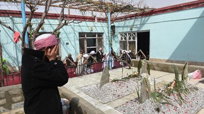 In this photograph taken on March 12, 2015, a Sufi Muslim prays at the grave of their leader and his son, who were shot dead during prayers at the Bahaduria Sufi mosque in Kabul. Shah Marai/AFP Photo