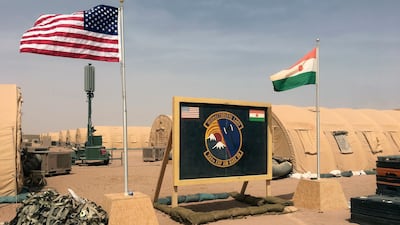 US and Nigerien flags fly at Niger Air Base 201 in Agadez, in 2018. AP